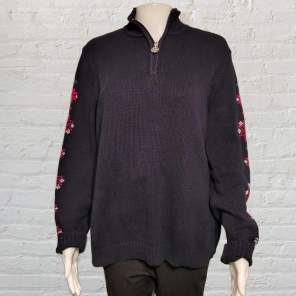 1/4 zip, navy sweater with snowflakes by Karen Scott - Picture 2 of 10